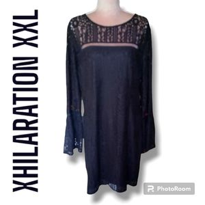 🆕NWOT| XHILARATION BLACK CROCHET, FLARE SLEEVE MIDI DRESS SIZE XXL